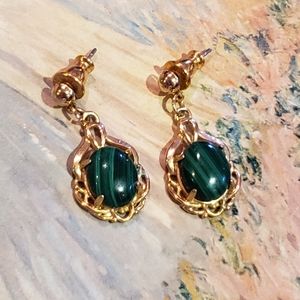 Vintage Malachite Gold Earrings